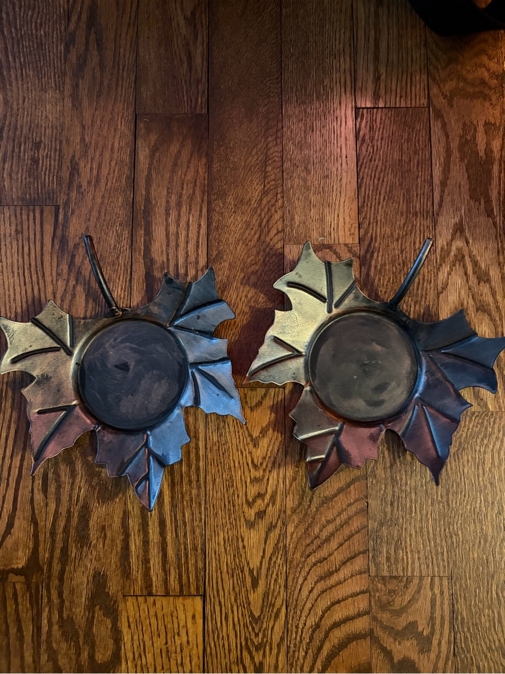 Autumn Maple Leaf Rustic Vintage Style Metal Candle Holder Set of 2